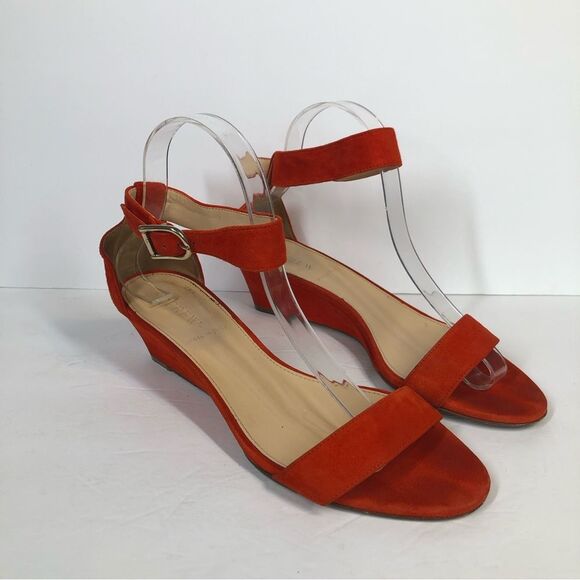 J Crew Made in Italy Lillian Suede Low Mini Wedges Red Suede Size 8 - Picture 1 of 11